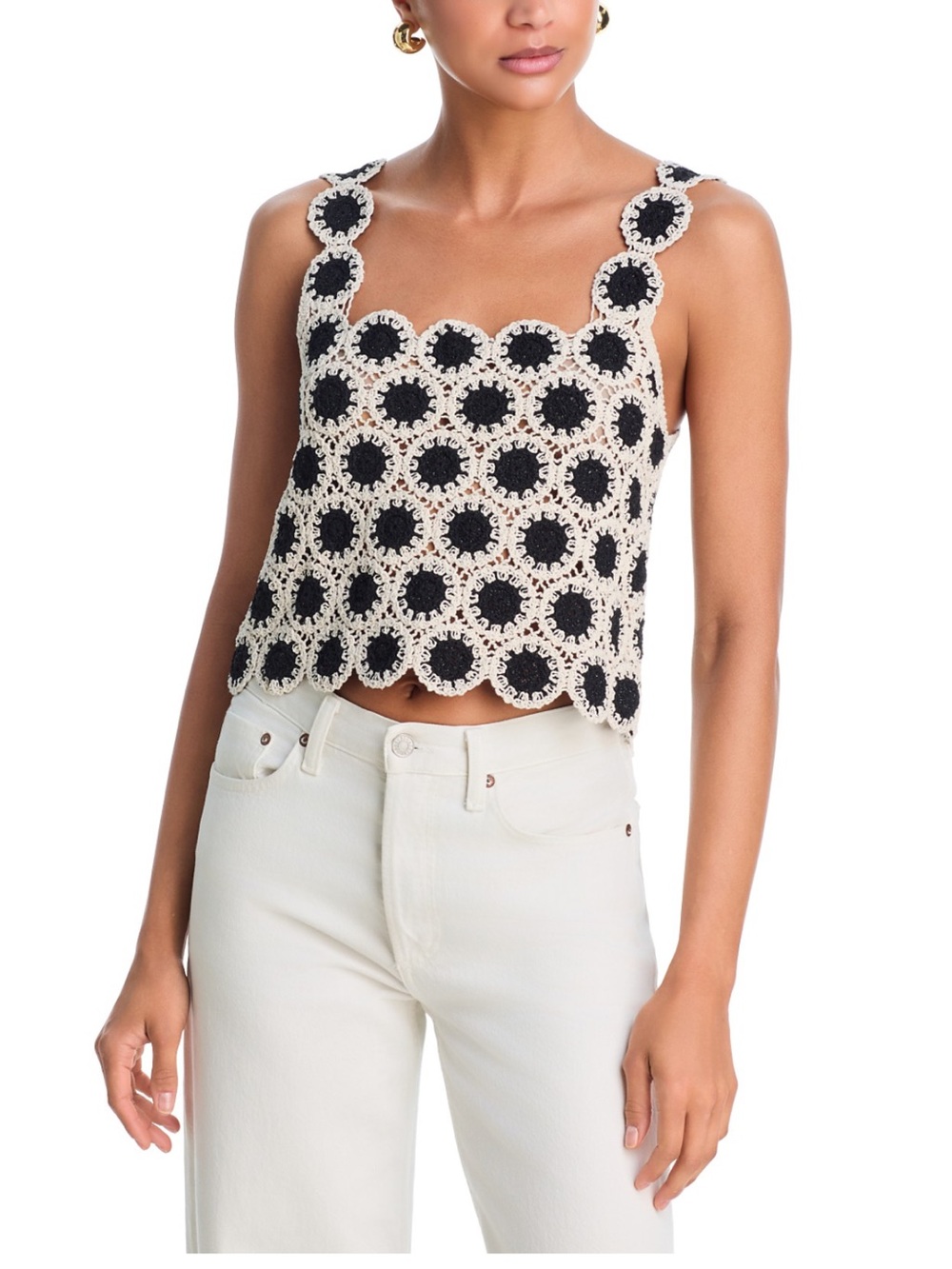 Aqua Black and Cream Crochet Circle Tank NWOT